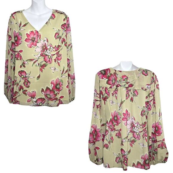 Belle by Kim Gravel Chiffon Overlay Blouson Blossom Blouse Size L NWOt - Picture 1 of 3